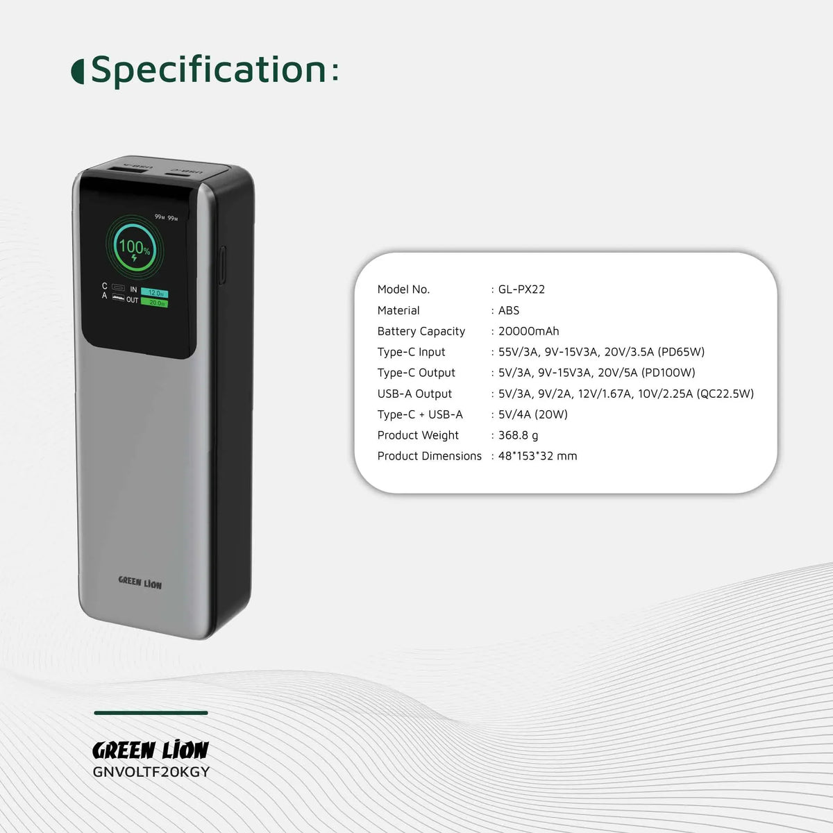 Green Lion Voltura 20000mAh Power Bank Pd100w Grey – image 8
