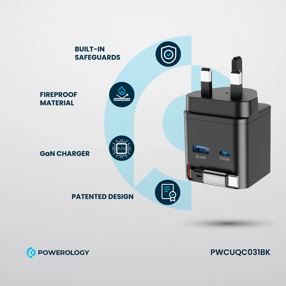 Powerology Dual Port |Retractable Ga NCharger - Balck – image 13