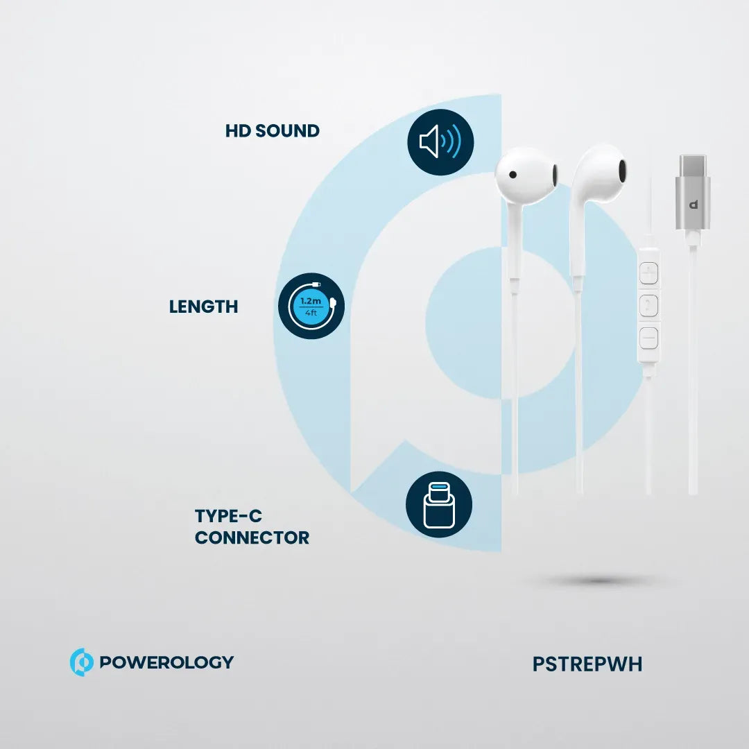 Powerology Type-CConnector Stereo Earphone(1.2 m/4 ft) - White – image 8