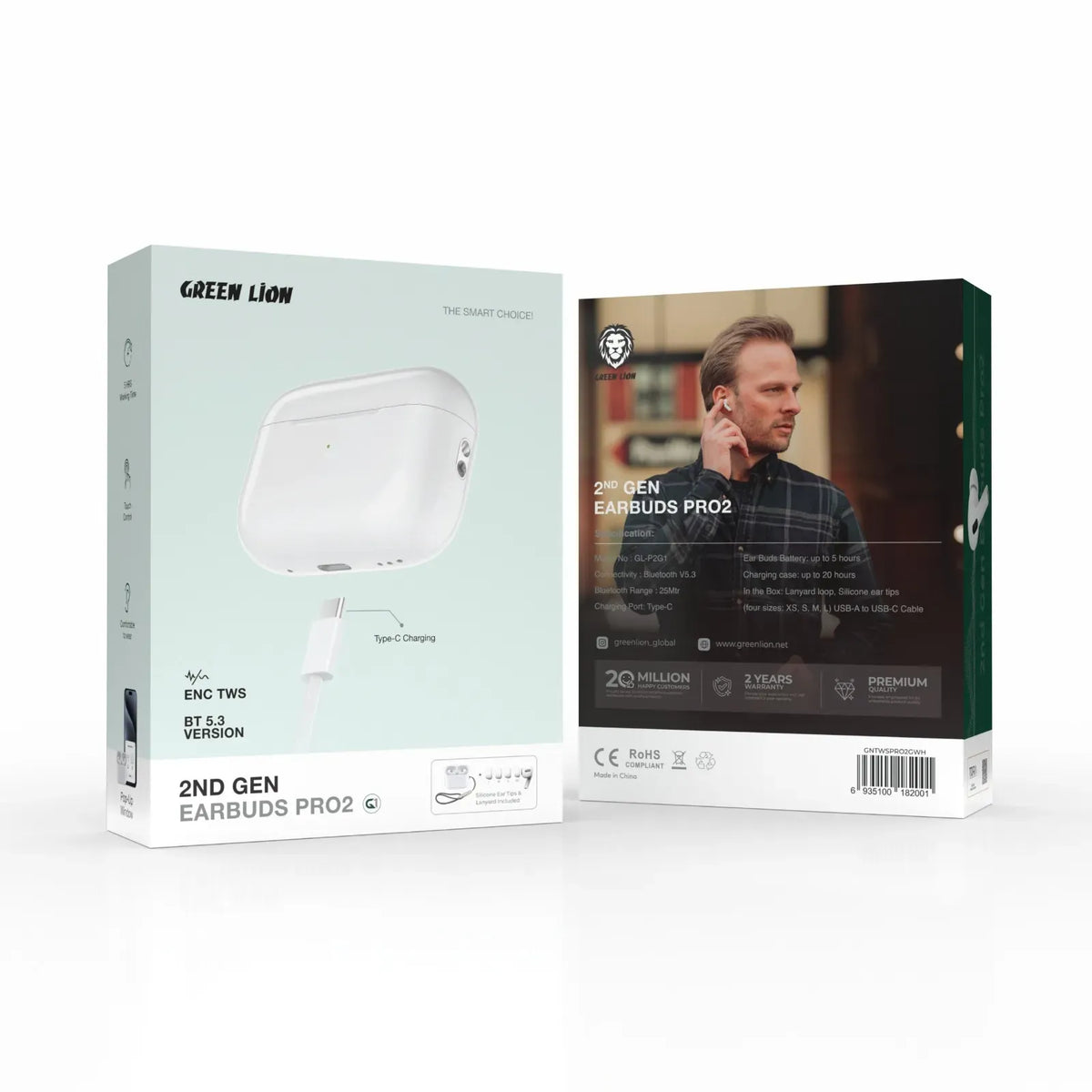 Green Lion 2nd Gen Earbuds Pro 2 with Enc Type C White – image 6