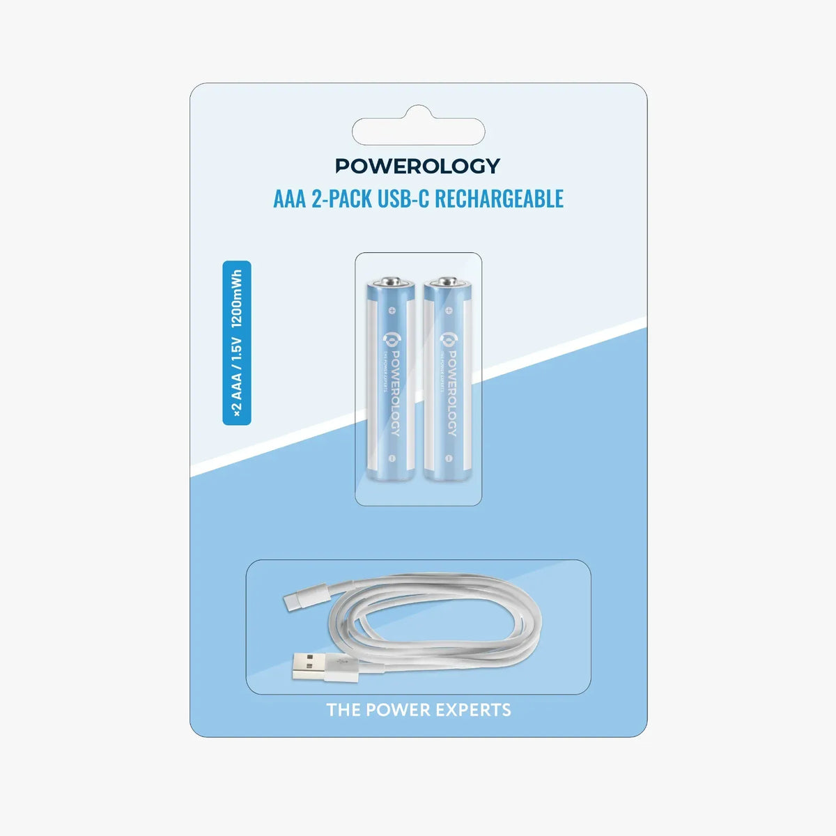 Powerology Aaa 2 Pack USB C Rechargeable White Blue – image 2