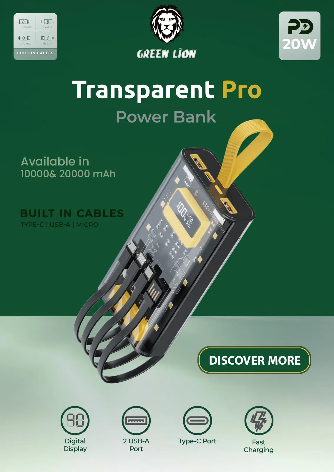 Green Lion Transparent Pro 20000mAh Power Bank Black – image 4