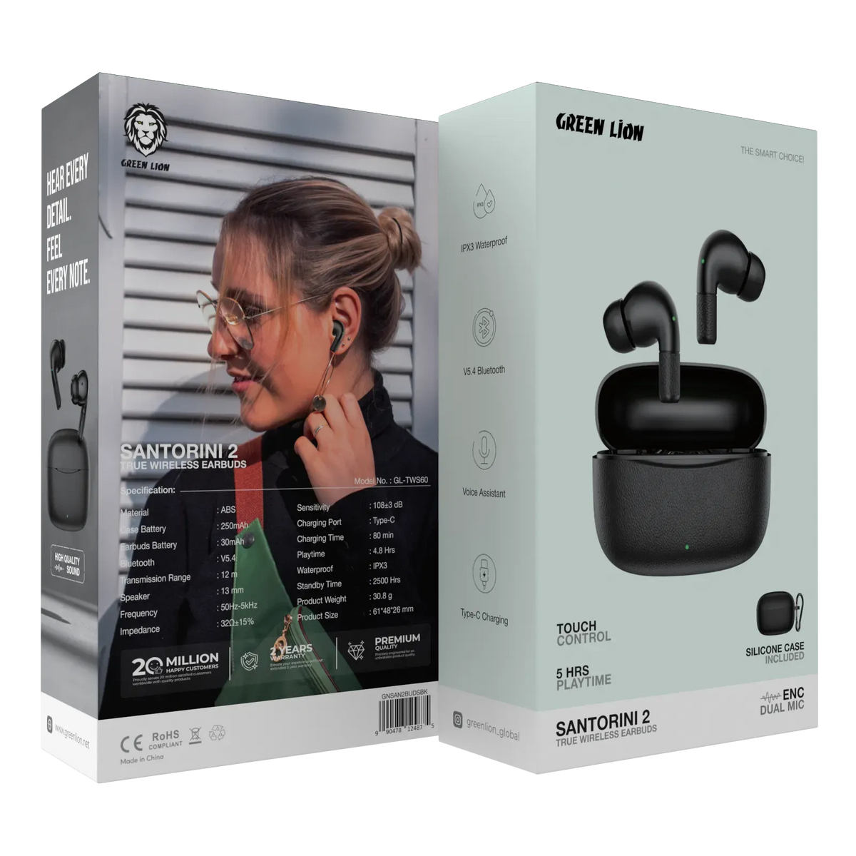 Green Lion Santorini 2-True Wireless Earbuds TWS - Black – image 18