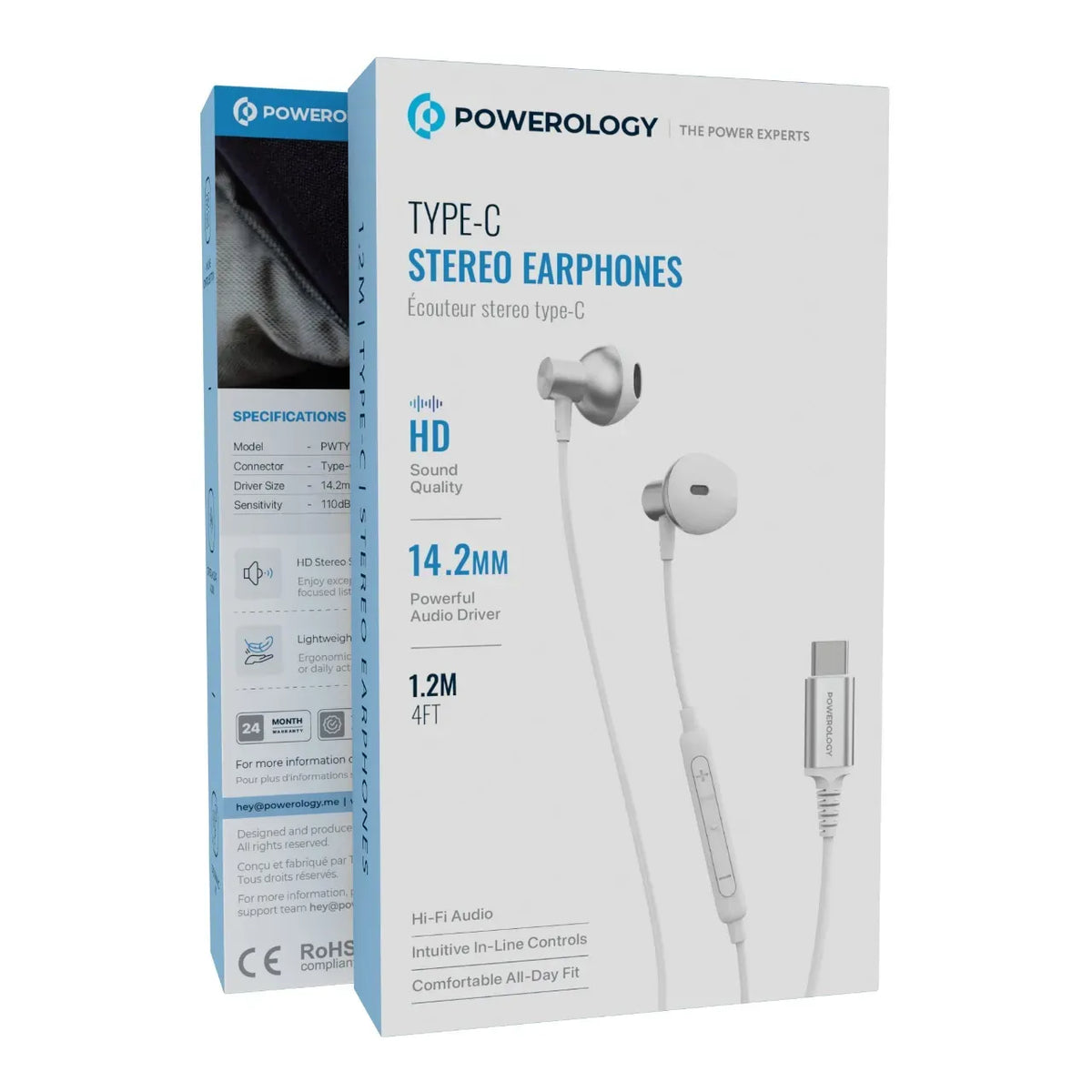 Powerology Type C Stereo Earphones White – image 3