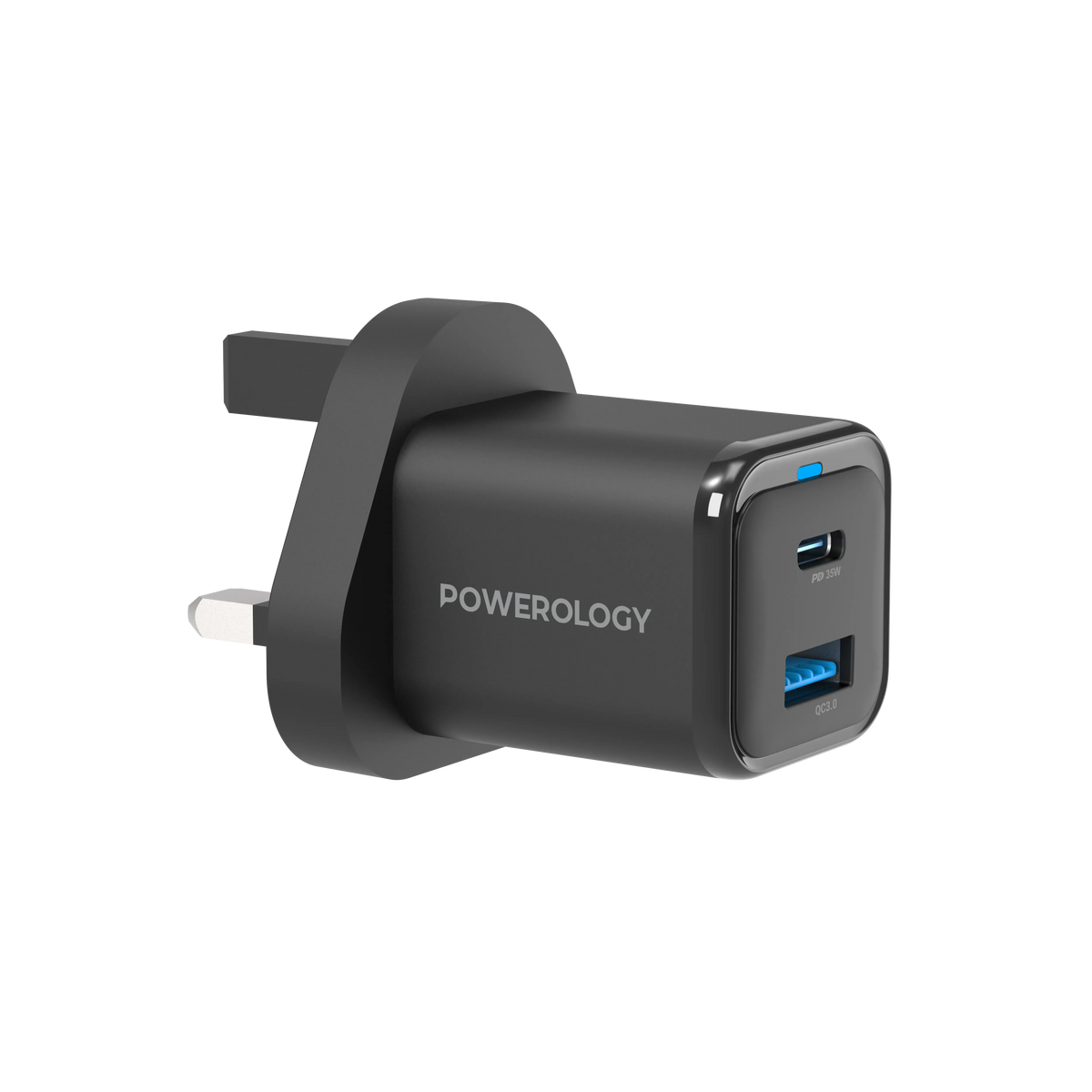 Powerology 35w PD QC 1xusb C 35w and 1xusb A 18w Gan Charger Uk with USB C Cable Black – image 10