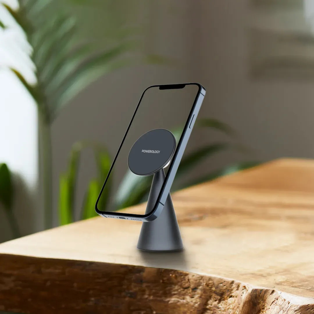 Powerology Desktop Conical MagSafe Phone Holder with 17 N5 Magnets Dark Grey – image 10