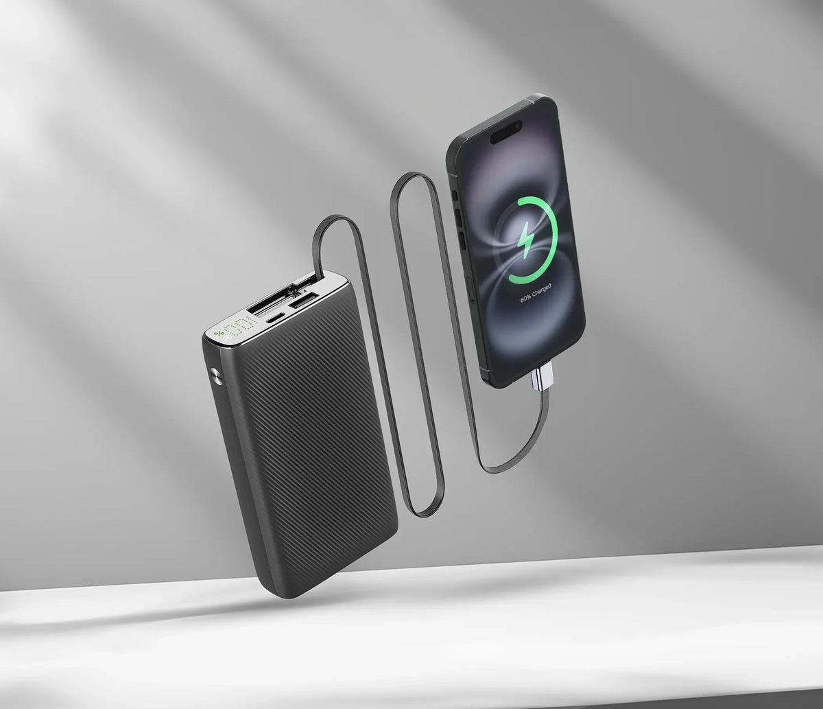 Powerology 20000mAh Retractable Cable Power Bank Black – image 4
