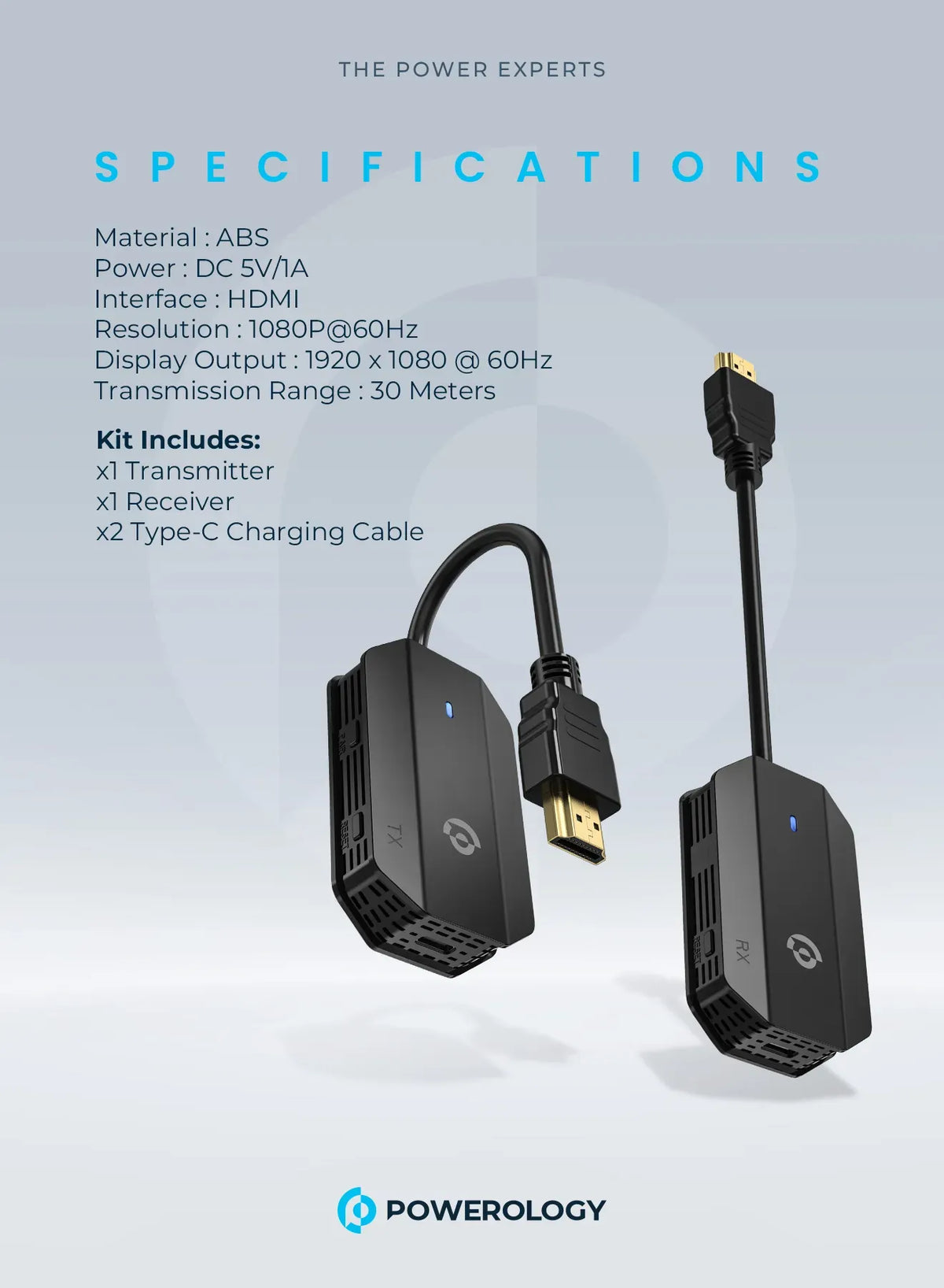Powerology Wireless Hdmi Mirroring Adaptor Pair with USB C Cable Full HD 1080p Black – image 5
