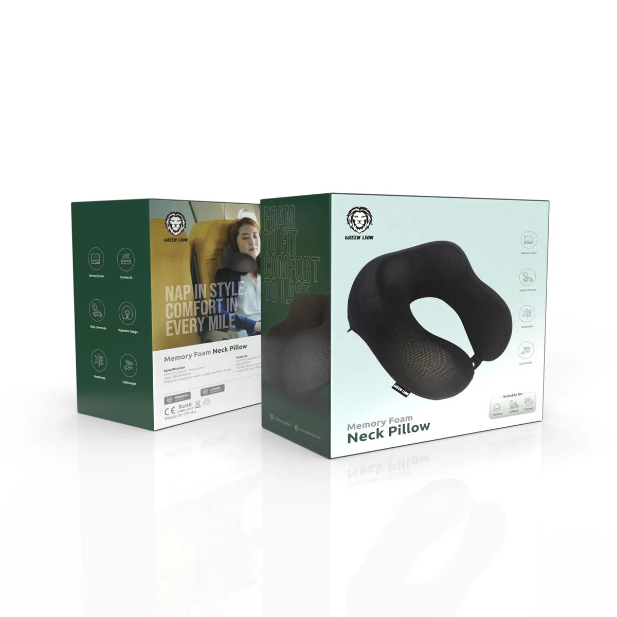 Green Lion Memory Foam Neck Pillow Black – image 8