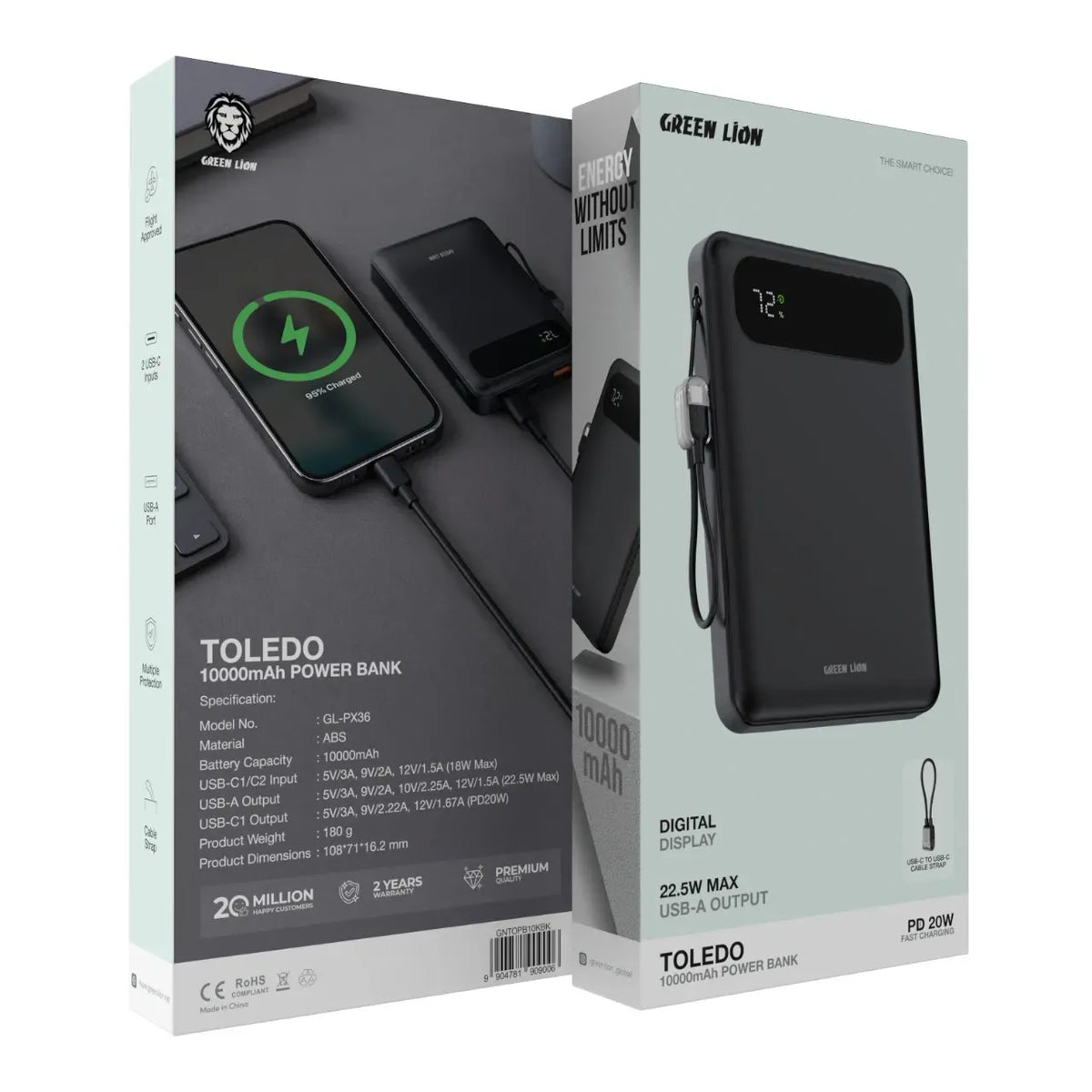Green Lion Toledo 10000mAh Power Bank PD 20w Black – image 6