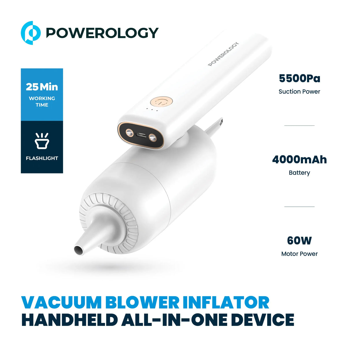 Powerology 4in1 180deg Foldable Car Vacuum Cleaner White – image 11
