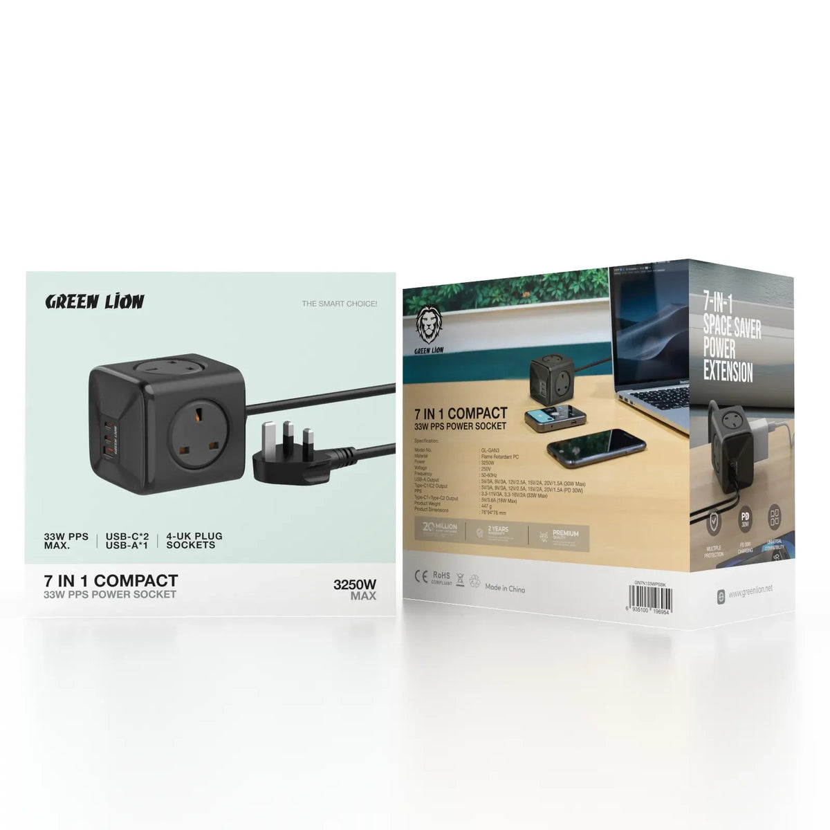 Green Lion 7 in 1 Compact 33w Pps Power Socket Black – image 2