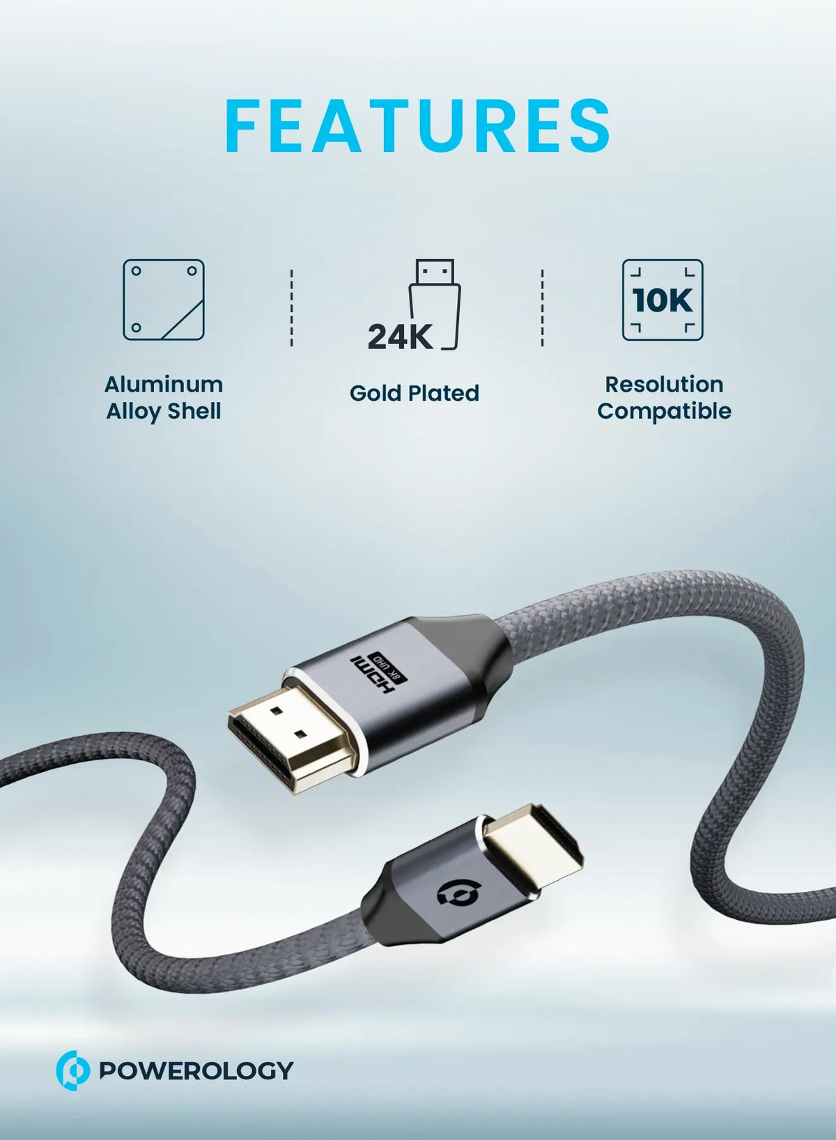 Powerology 8 KHDMI Braided Cable 3 M - Gray – image 6