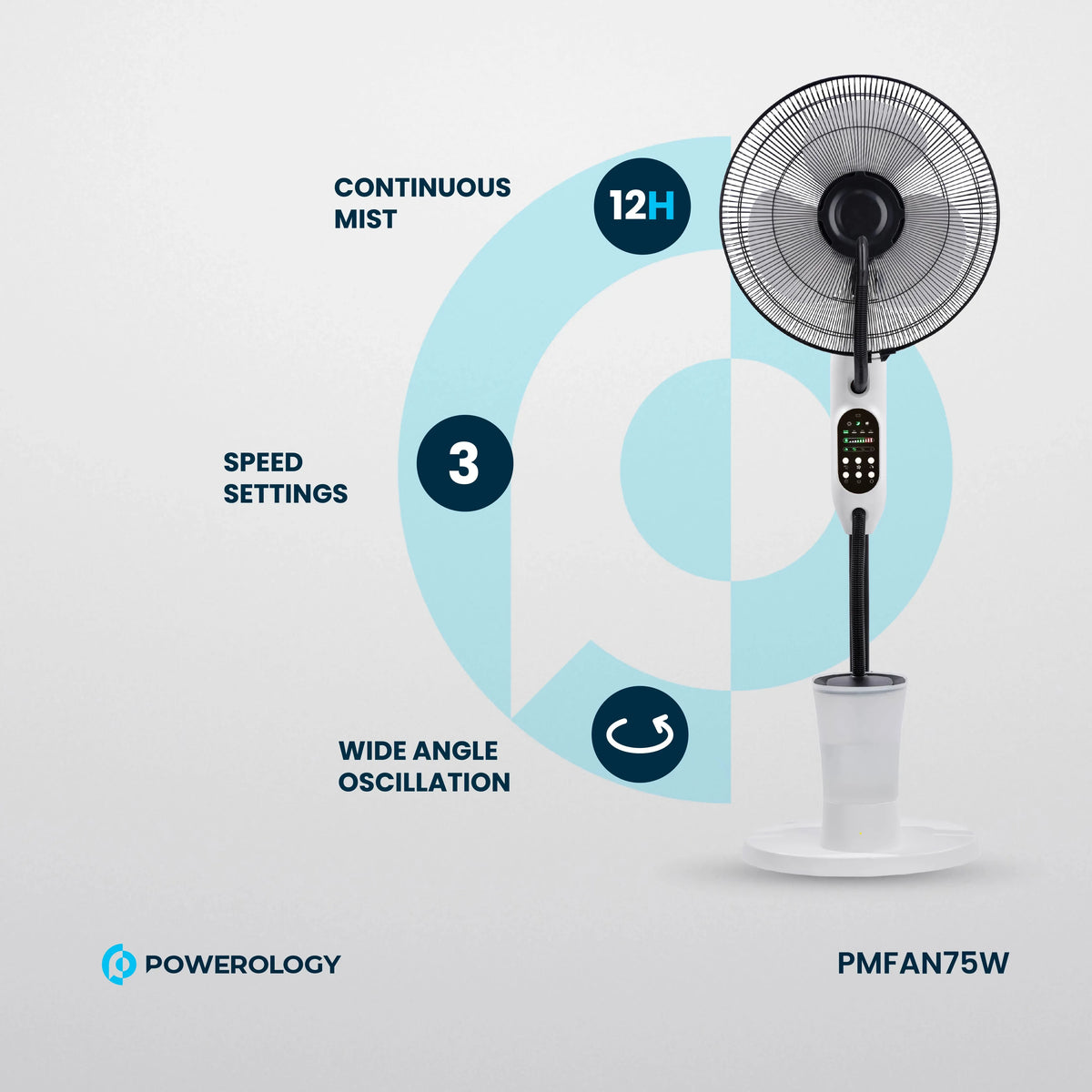 Powerology Tilt Oscillating Fan Mist Spray Humidifier Black – image 7