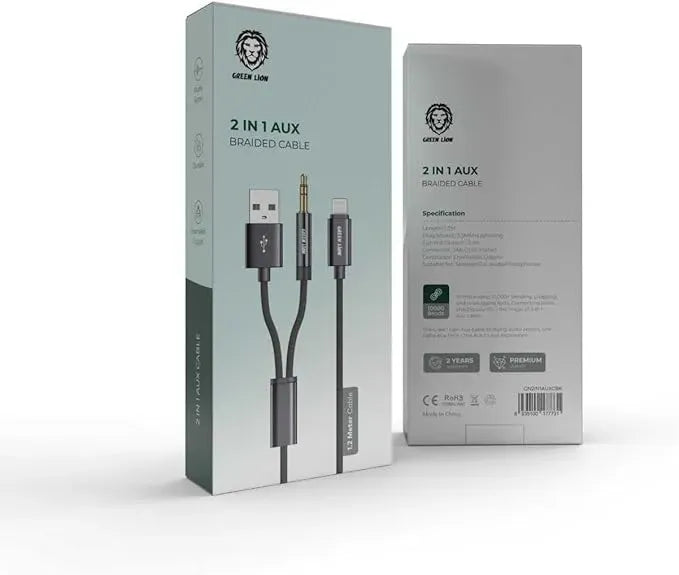 Green Lion 2 in 1 Aux Braided Cable 1 2m – image 3