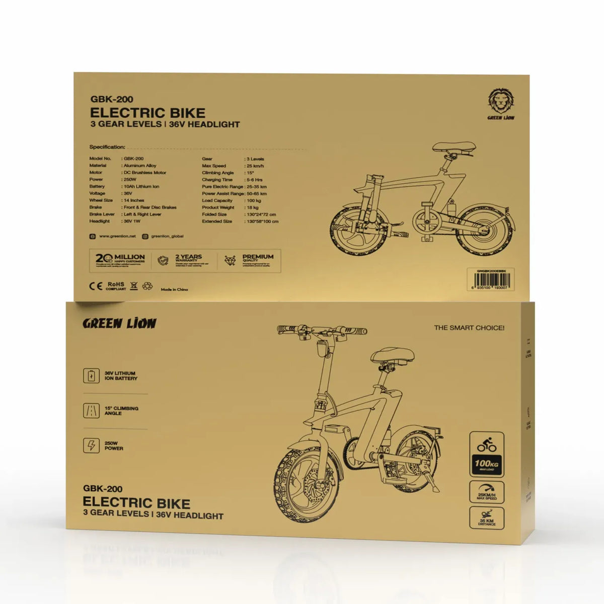 Green Lion GBK-200 Electric Bike 3 Gear Levels 36 V Headlight - Black – image 4