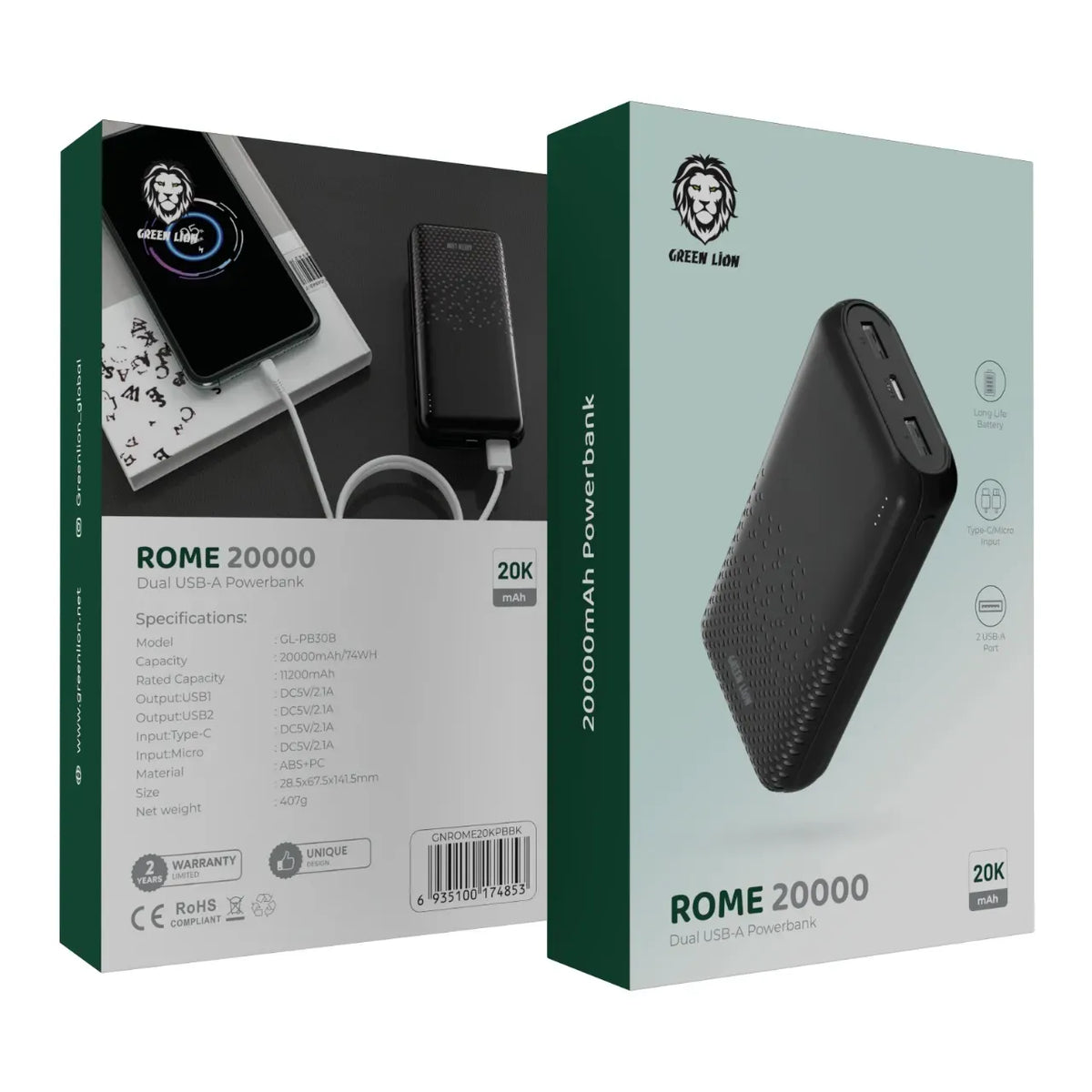 Green Lion Rome Ultra Slim Power Bank 20000mAh Black – image 5