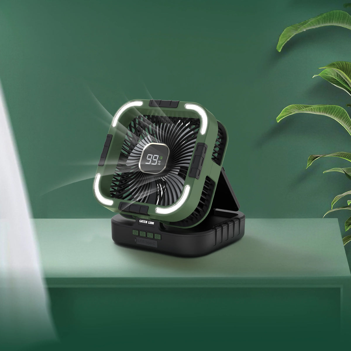 Green Lion 3 in 1 Solar Fan- Fan|Light|Power Bank - Black – image 4