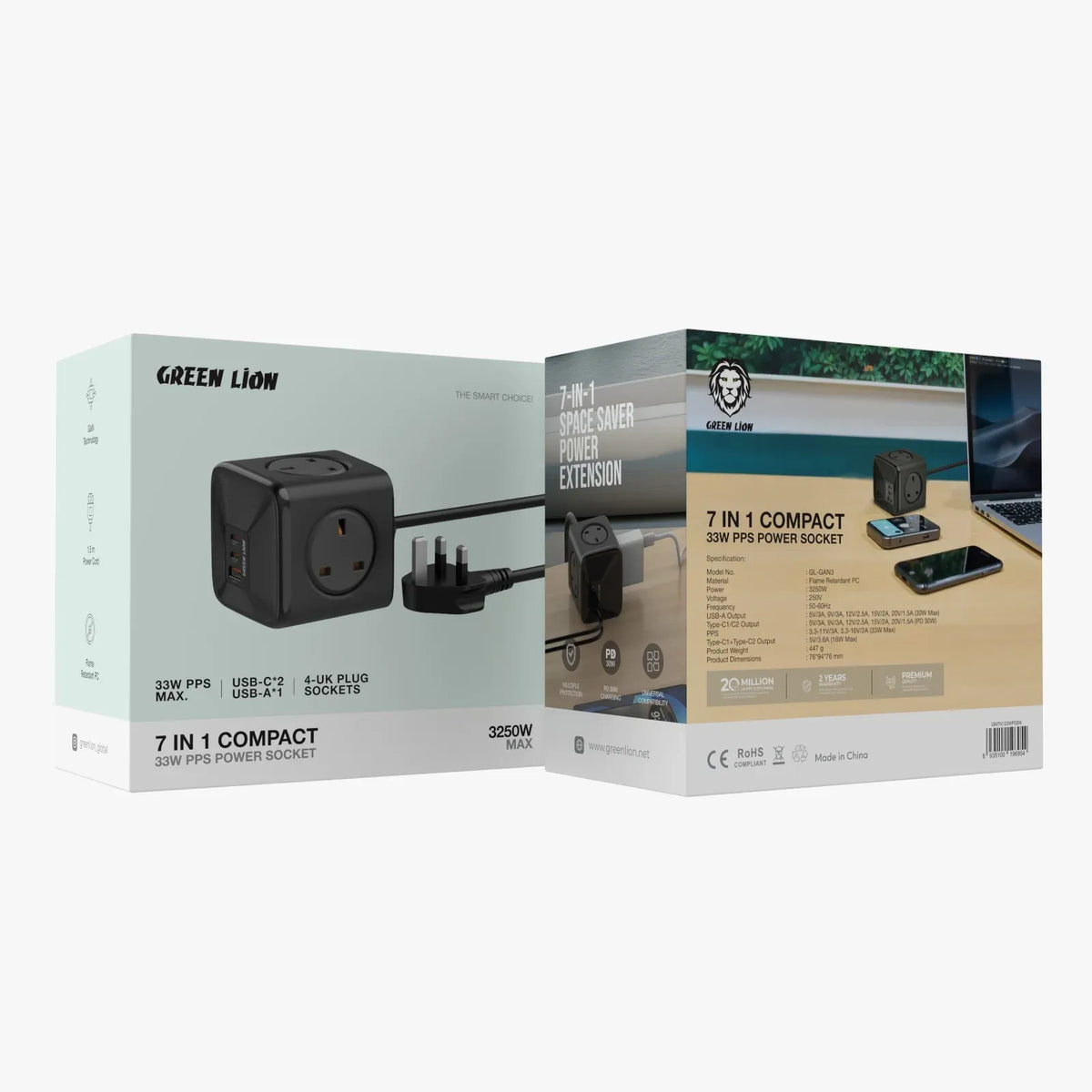 Green Lion 7 in 1 Compact 33w Pps Power Socket Black – image 10