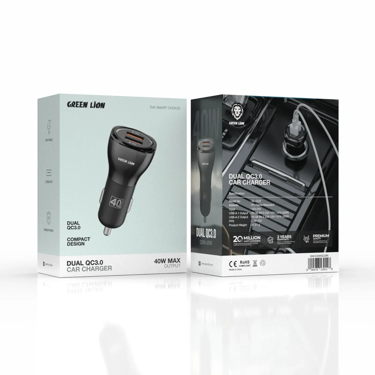 Green Lion Dual QC 3.0 Car Charger 40 W(QC 20 W*2) - Black – image 2