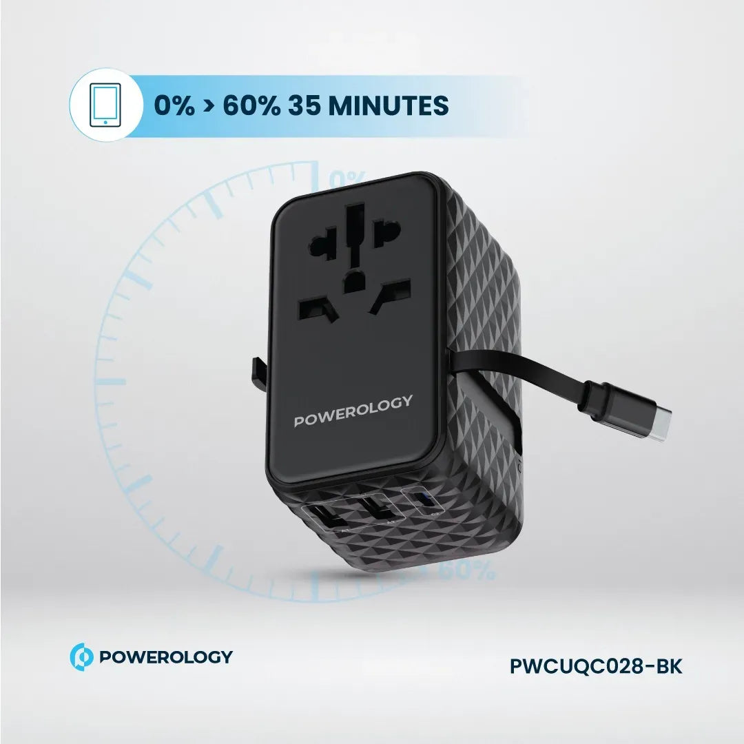 Powerology Ga N 20 W PDUniversal Adapter Retractable Type-CCable - Black – image 4