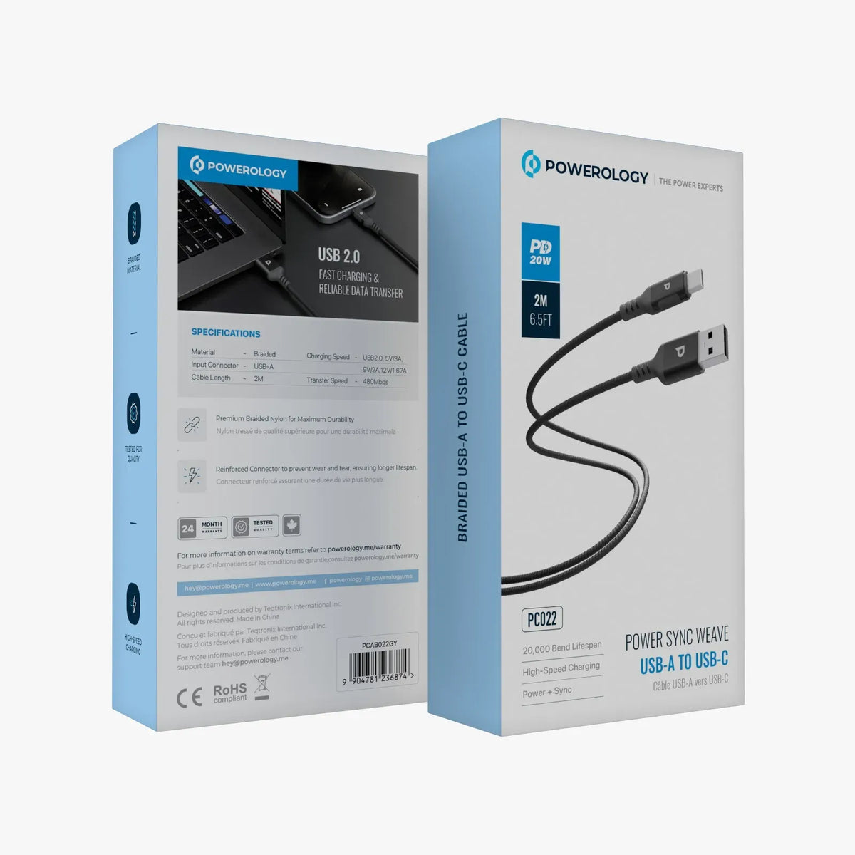 Powerology Power Sync Weave USB-A to USB-C 2 MCable PD 20 W - Gray – image 4