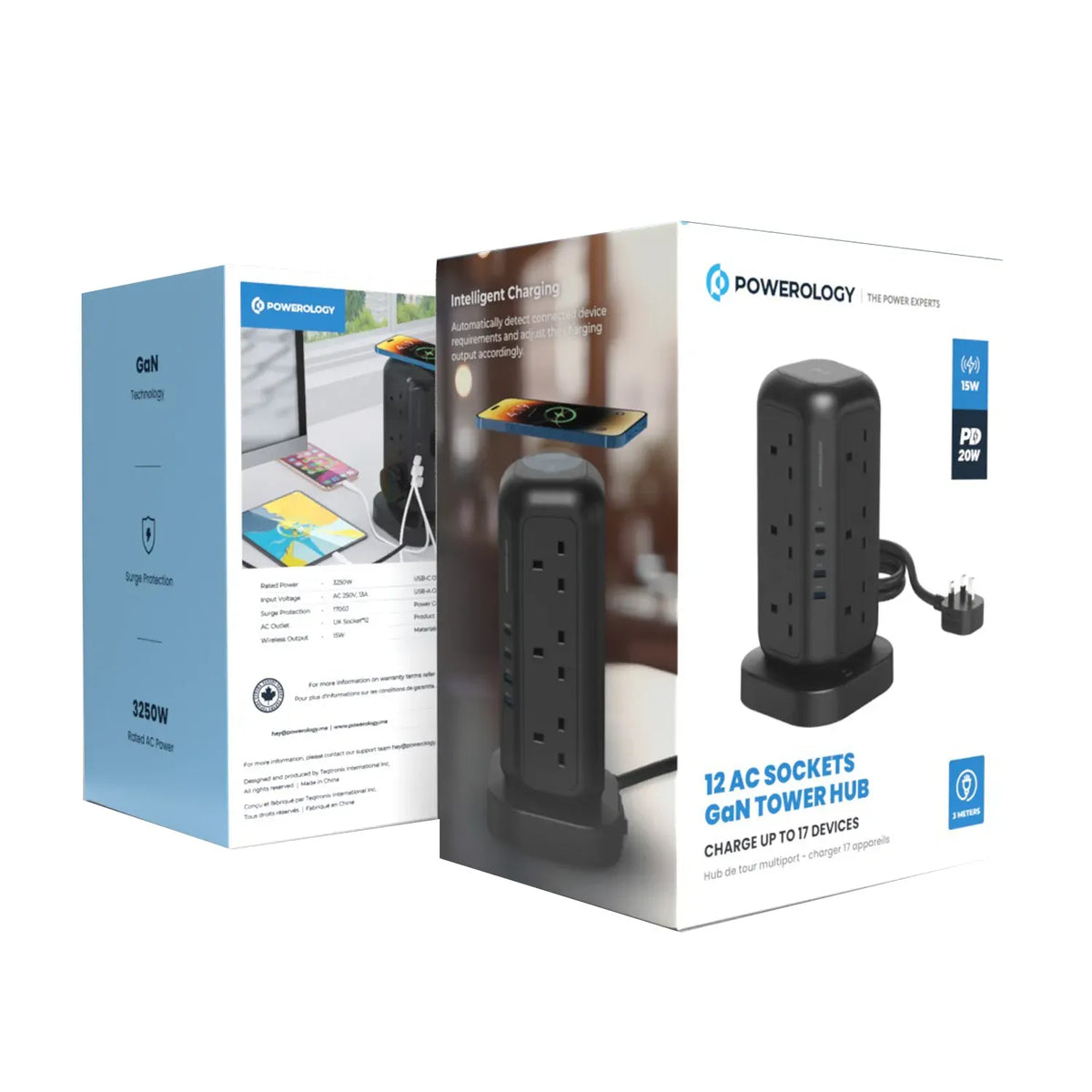 Powerology 12 AC Sockets Gan Tower Hub Black – image 7