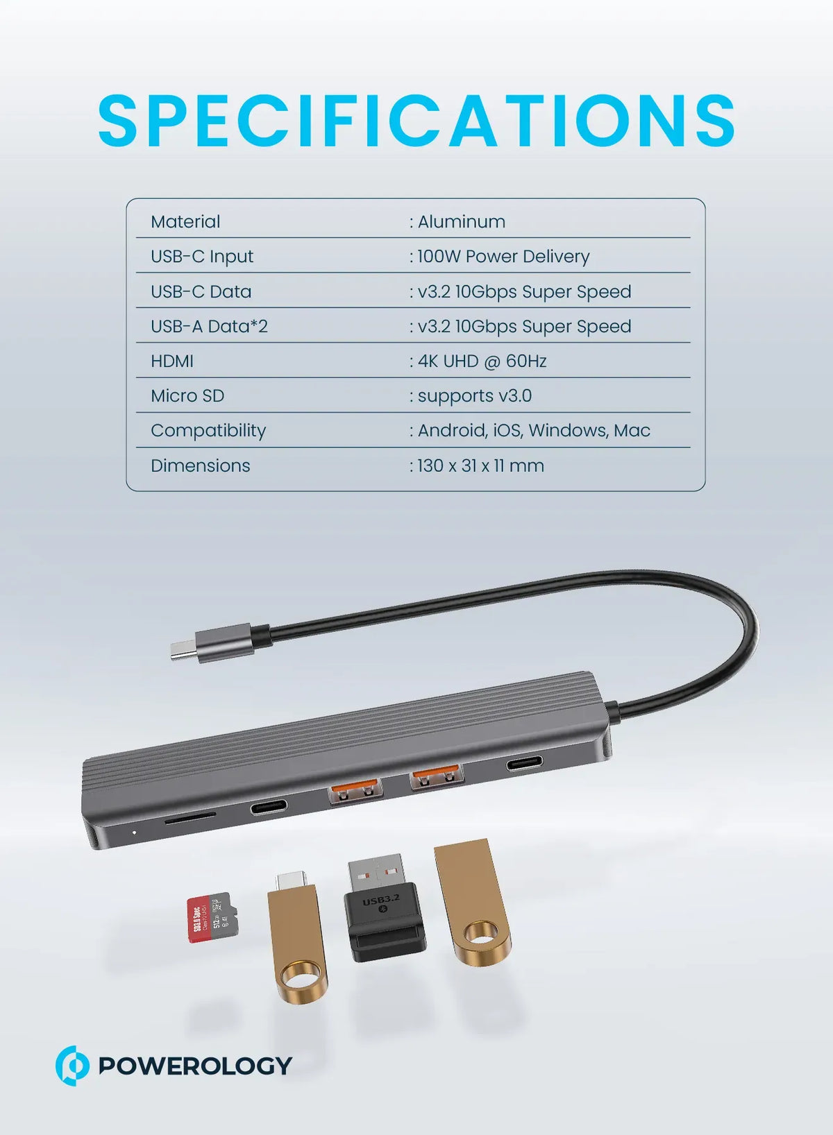Powerology 6 in 1 Slim 4k Hdmi USB C Hub – image 8