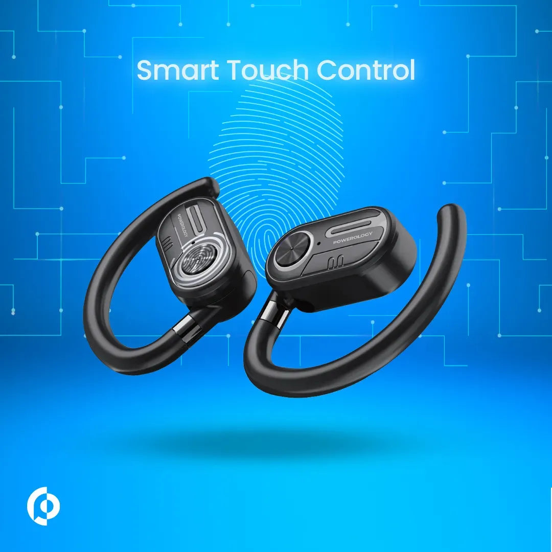 Powerology Enc Tws Air Conduction Earbuds and Charging Case with Display 40mah8 Black – image 5