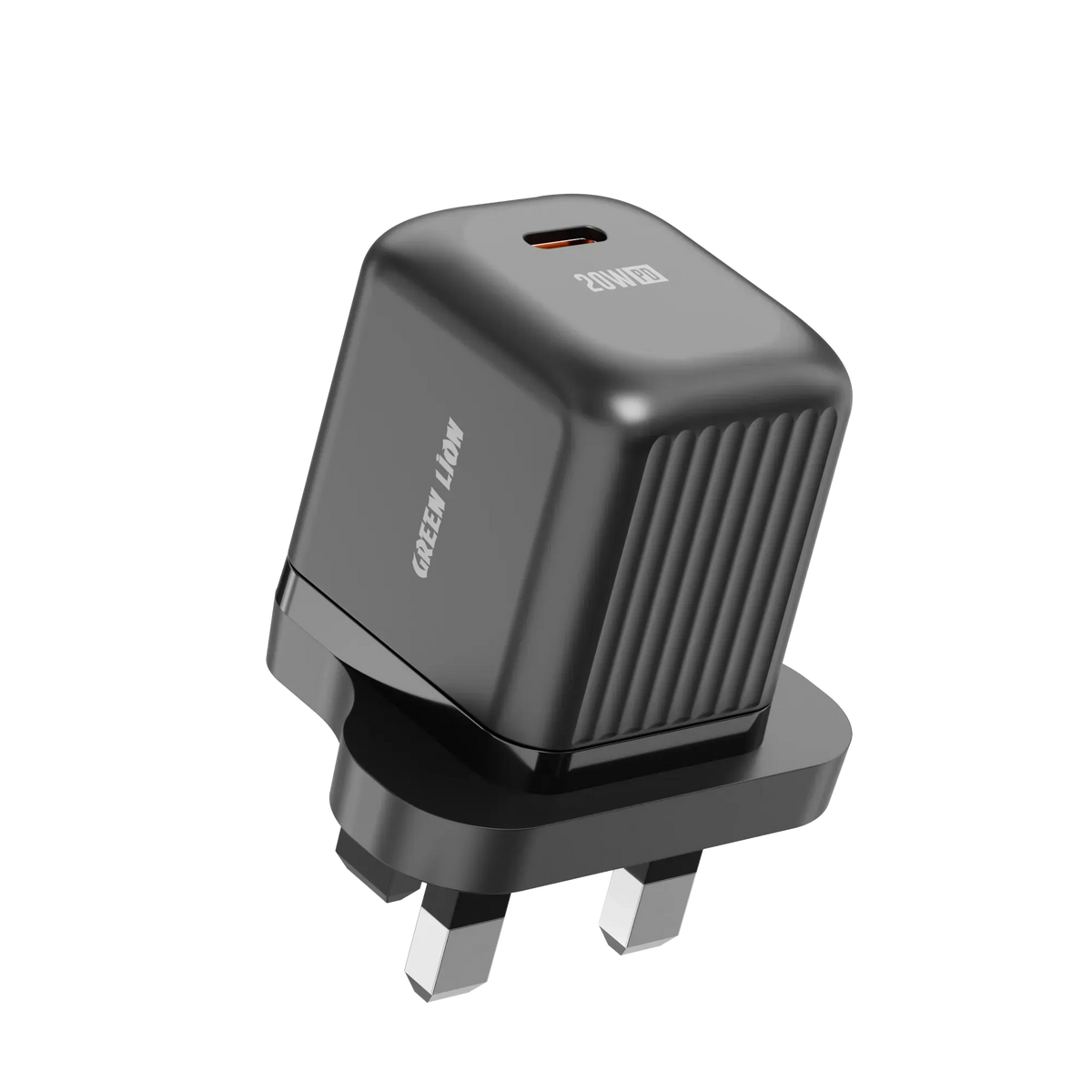 Green Lion Ultra Compact Ga NWall Charger UKPin USB-CPD 20 W - Black