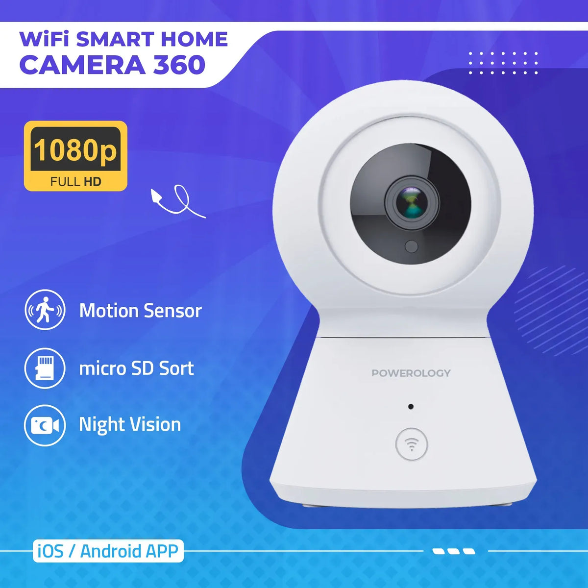 Powerology Wifi Smart Home Camera 360 Horizontal and Vertical Movement - White – image 6