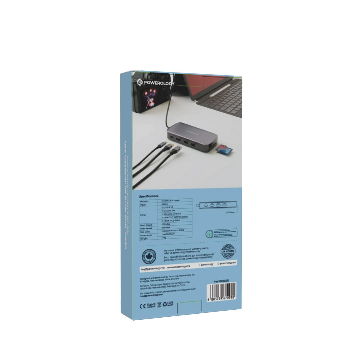 Powerology 256 Gb USB C Hub Ssd Drive All in One Connectivity Storage PD 100w Gray – image 8