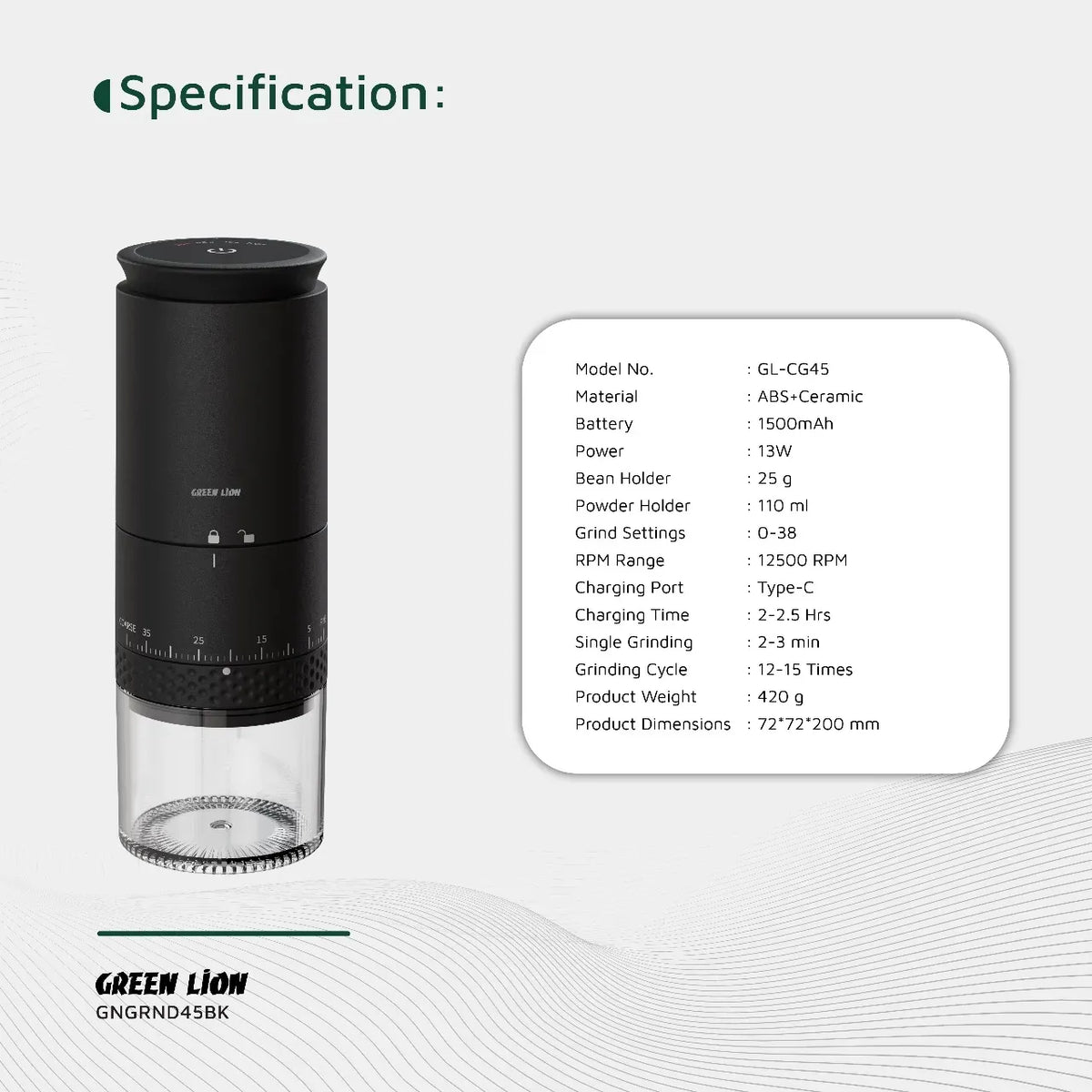 Green Lion Grind Pro Coffee Grinder Rechargeable Black – image 4