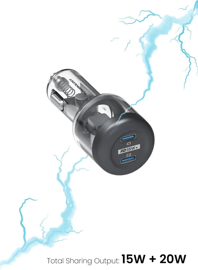 Powerology Crystalline Series Car Charger PD 35w Transparent Grey – image 8