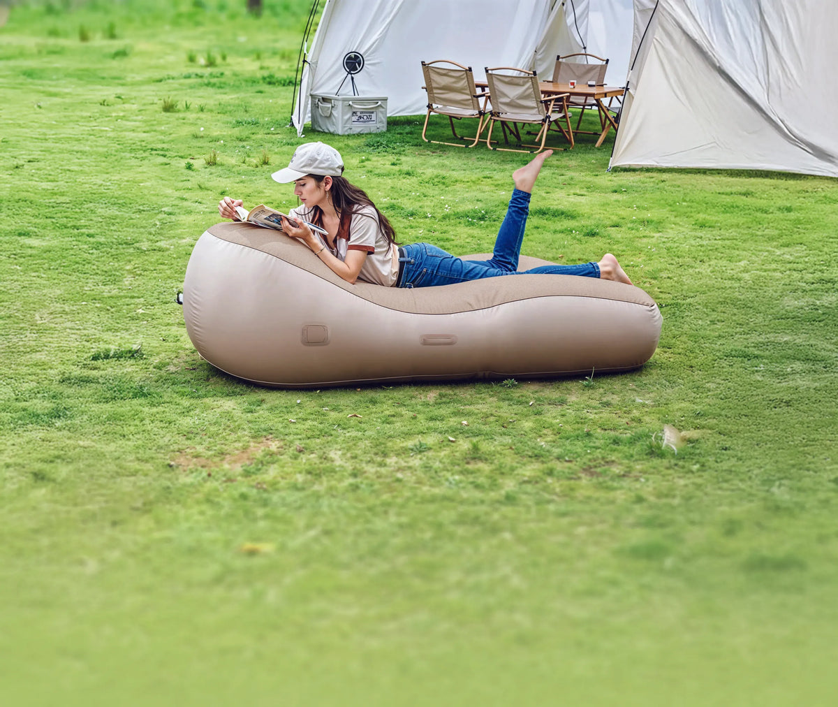 Green Lion Inflatable Air Mattress Sofa Beige – image 7