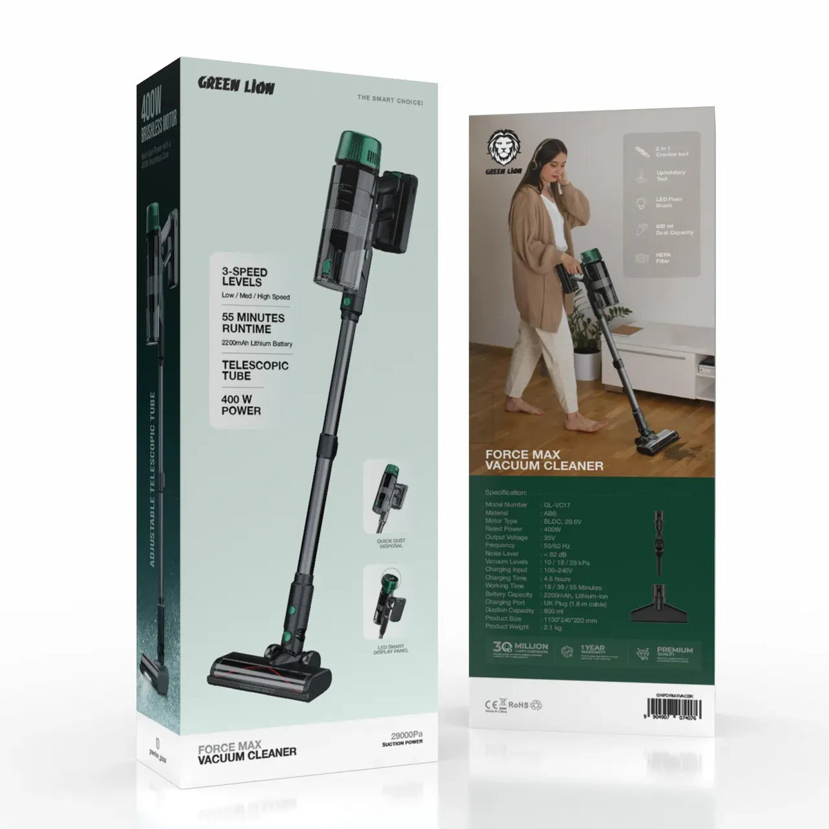 Green Lion Force Max Vacuum Cleaner Cordless 400 W 29000 Pa - Black – image 3