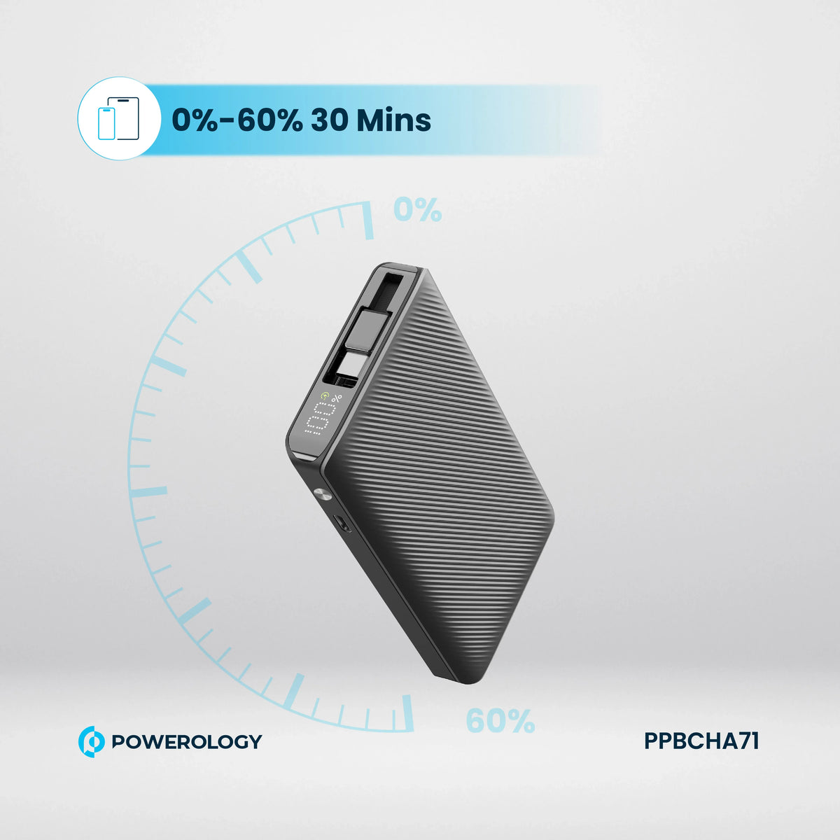 Powerology 10000mAh Retractable Cable Power Bank Black – image 17