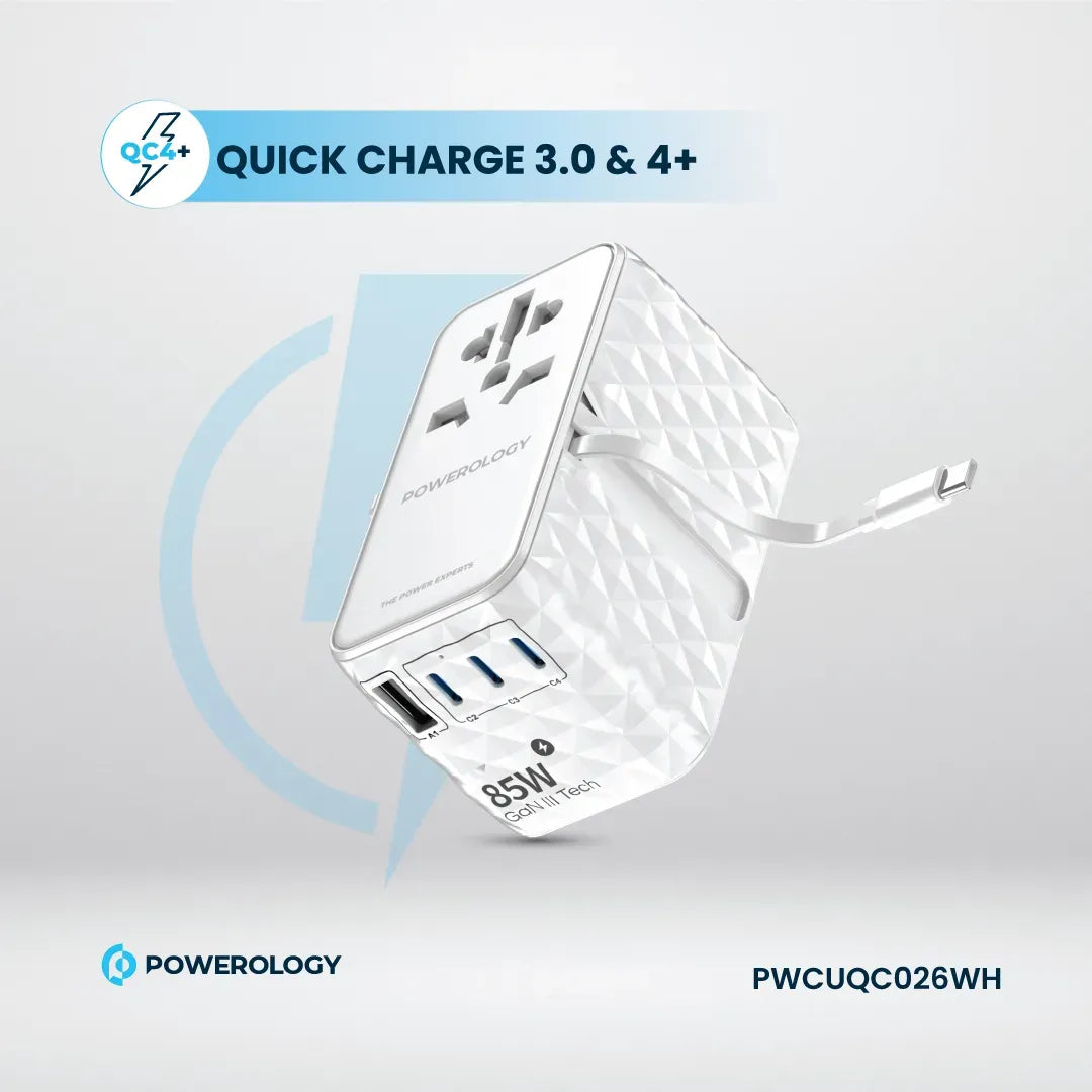 Powerology 85 W Super Charger Retractable Type-CCable - White – image 3
