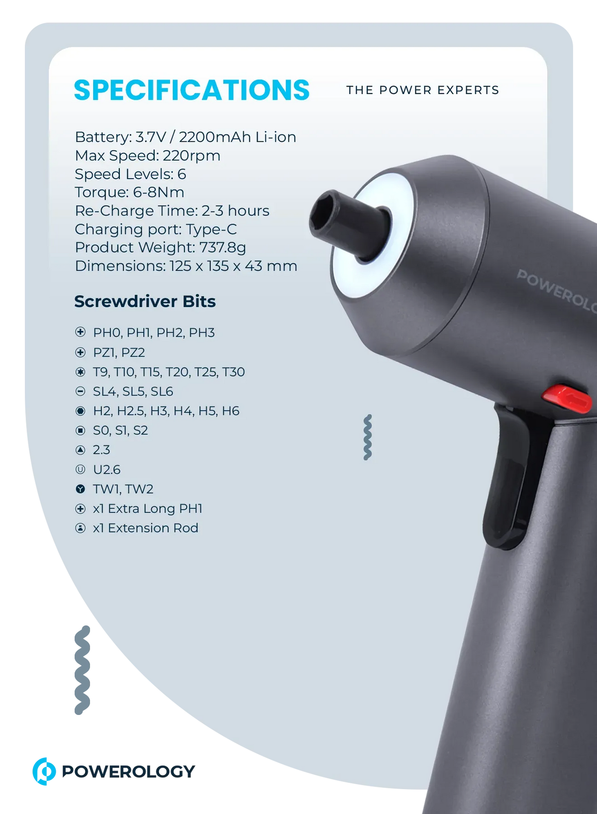 Powerology 30 Bits Electric Screwdriver Gun – image 8