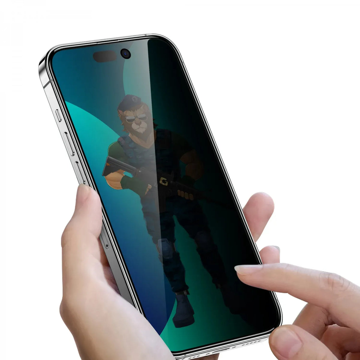 Green Lion 3d Pet Privacy Glass Screen Protector for Iphone 14 Pro Max Black Edge Privacy – image 3