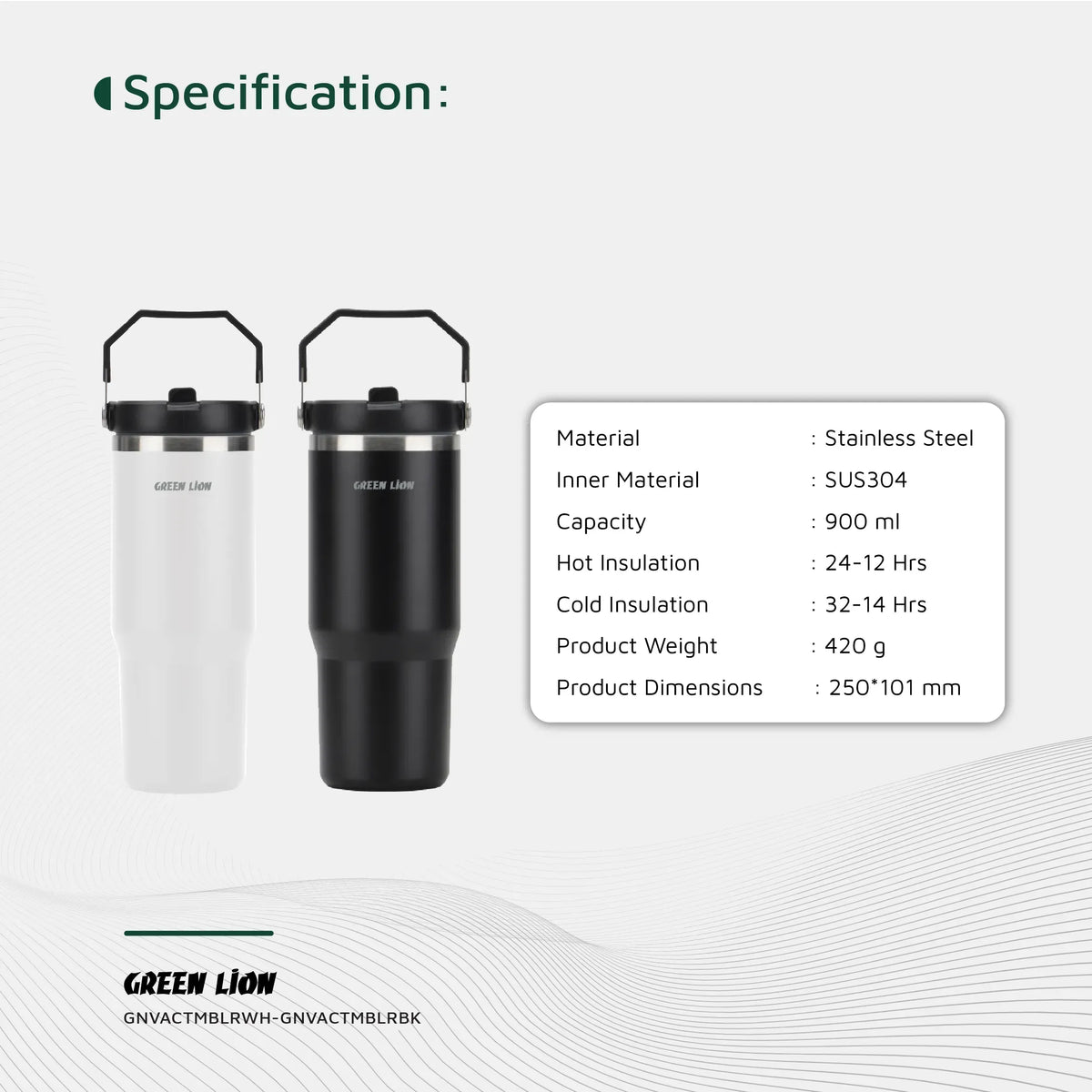 Green Lion Vacuum Tumbler 900 ml - White – image 11