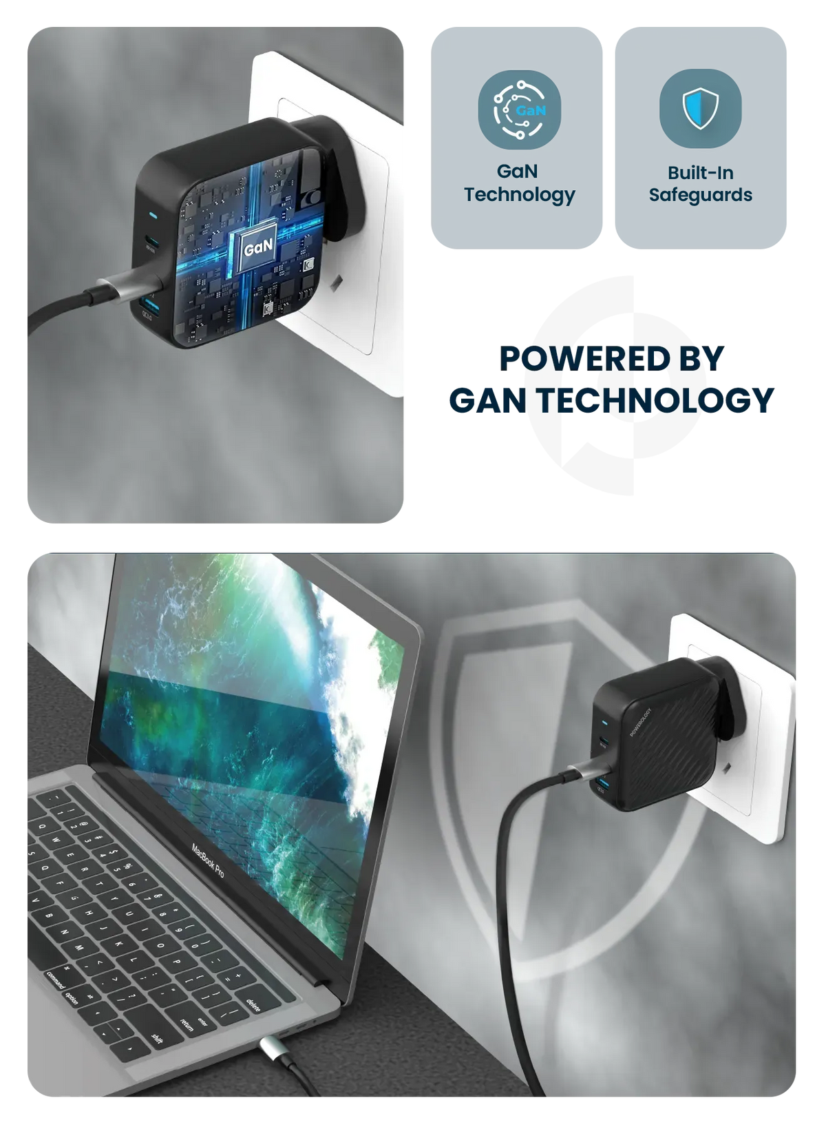 Powerology 140w PD QC 2xusb C and 1xusb A Gan Charger Uk Black – image 9
