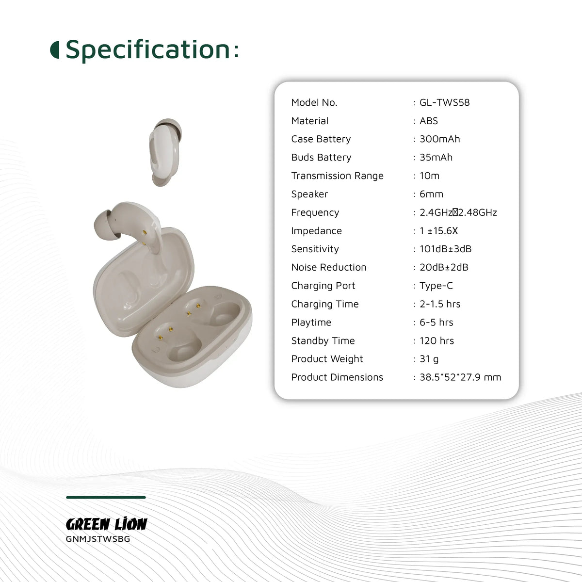 Green Lion Majestic True Wireless Earbuds Tws Beige – image 14
