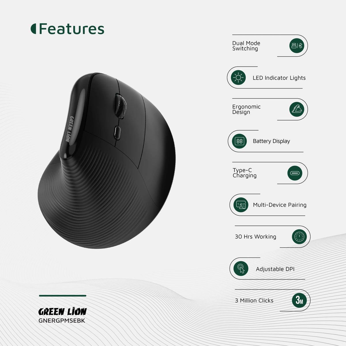 Green Lion Ergo Grip Vertical Mouse Black – image 22