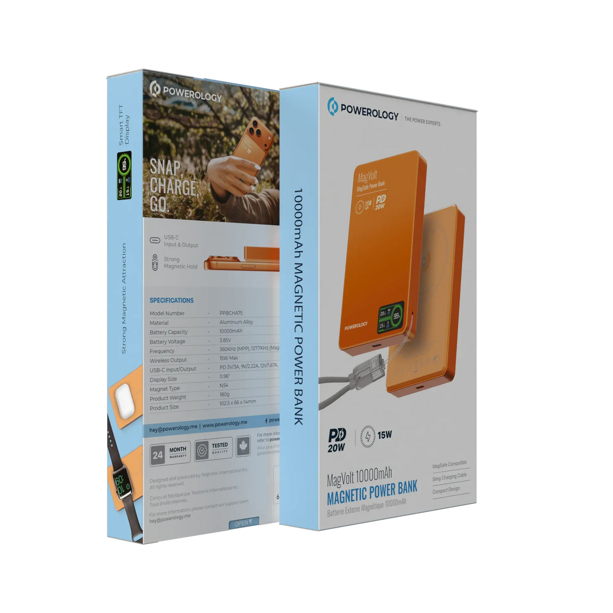 Powerology Mag Volt 10000 m Ah Magnetic Power Bank - Orange