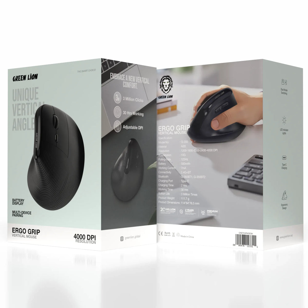 Green Lion Ergo Grip Vertical Mouse Black – image 6