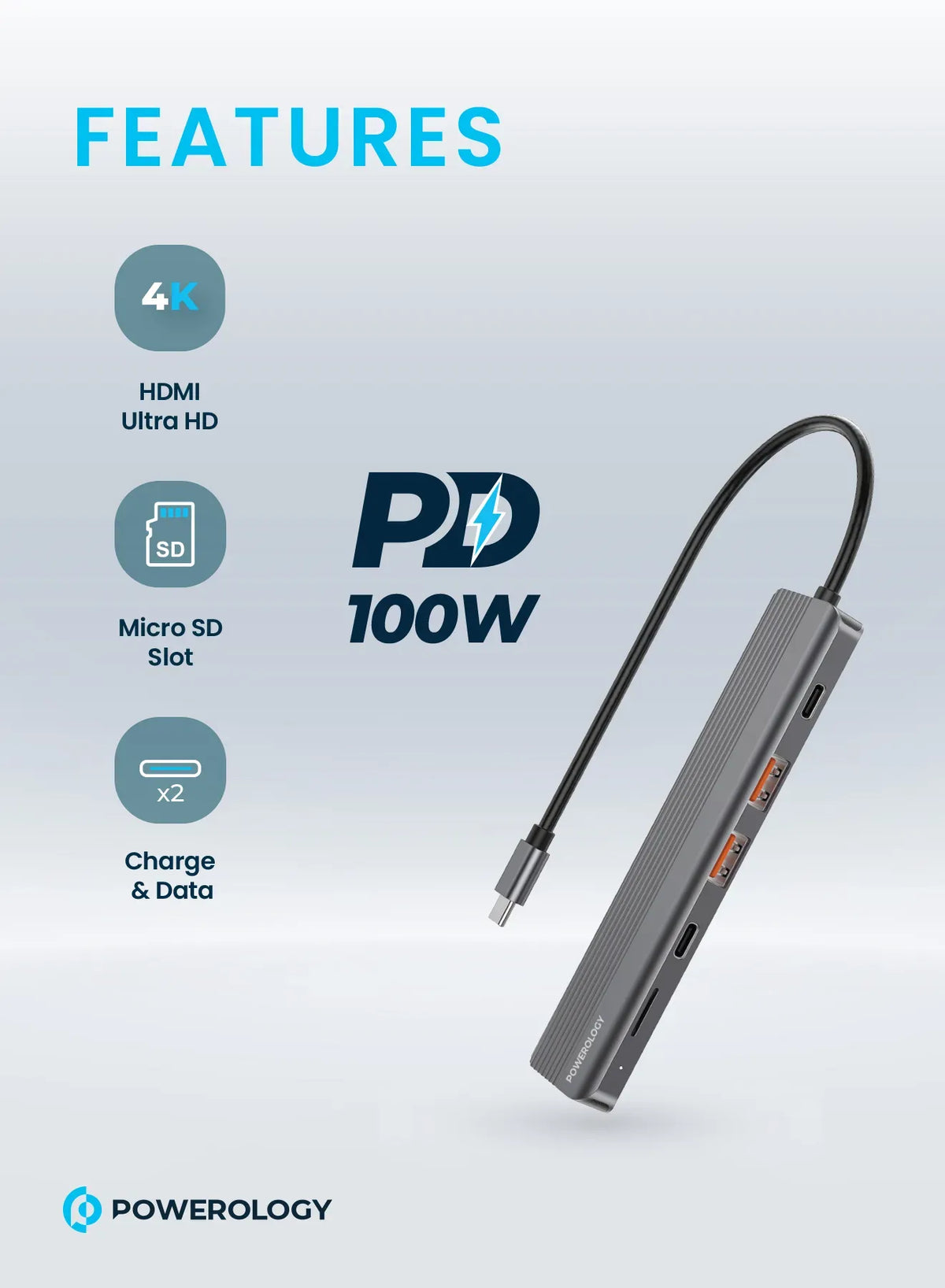 Powerology 6 in 1 Slim 4k Hdmi USB C Hub – image 10