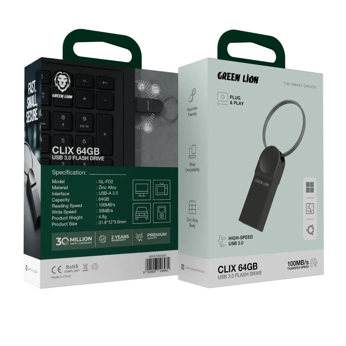 Green Lion CLIX 64 GBUSB 3.0 Flash Drive - Gray – image 3