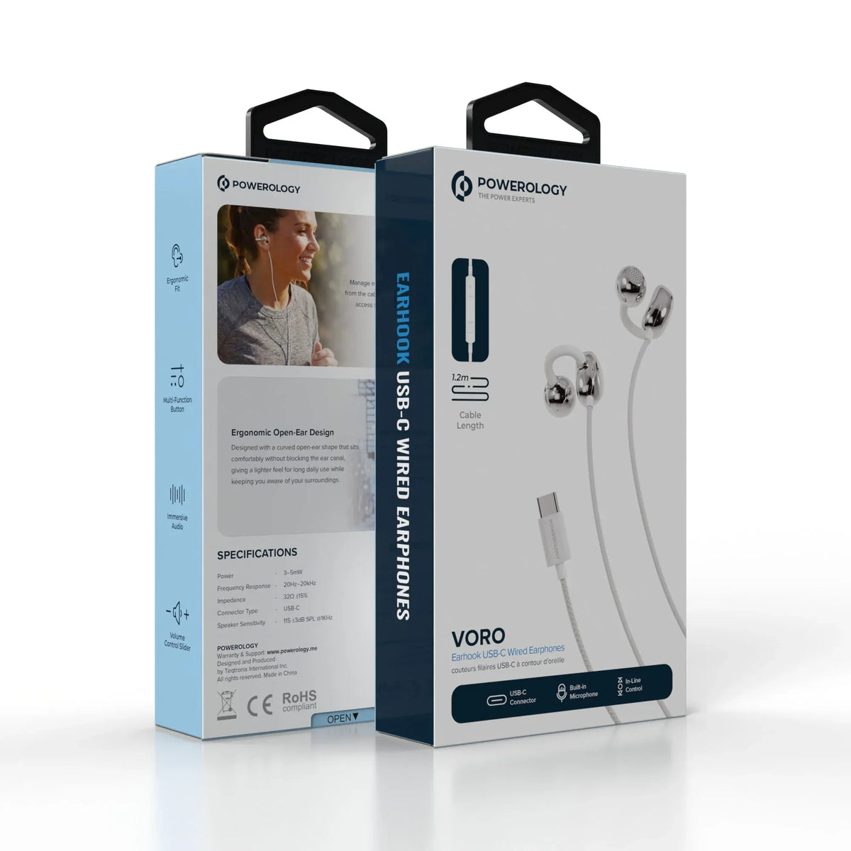 Powerology Voro Earhook USB-C Wired Earphones - White – image 3
