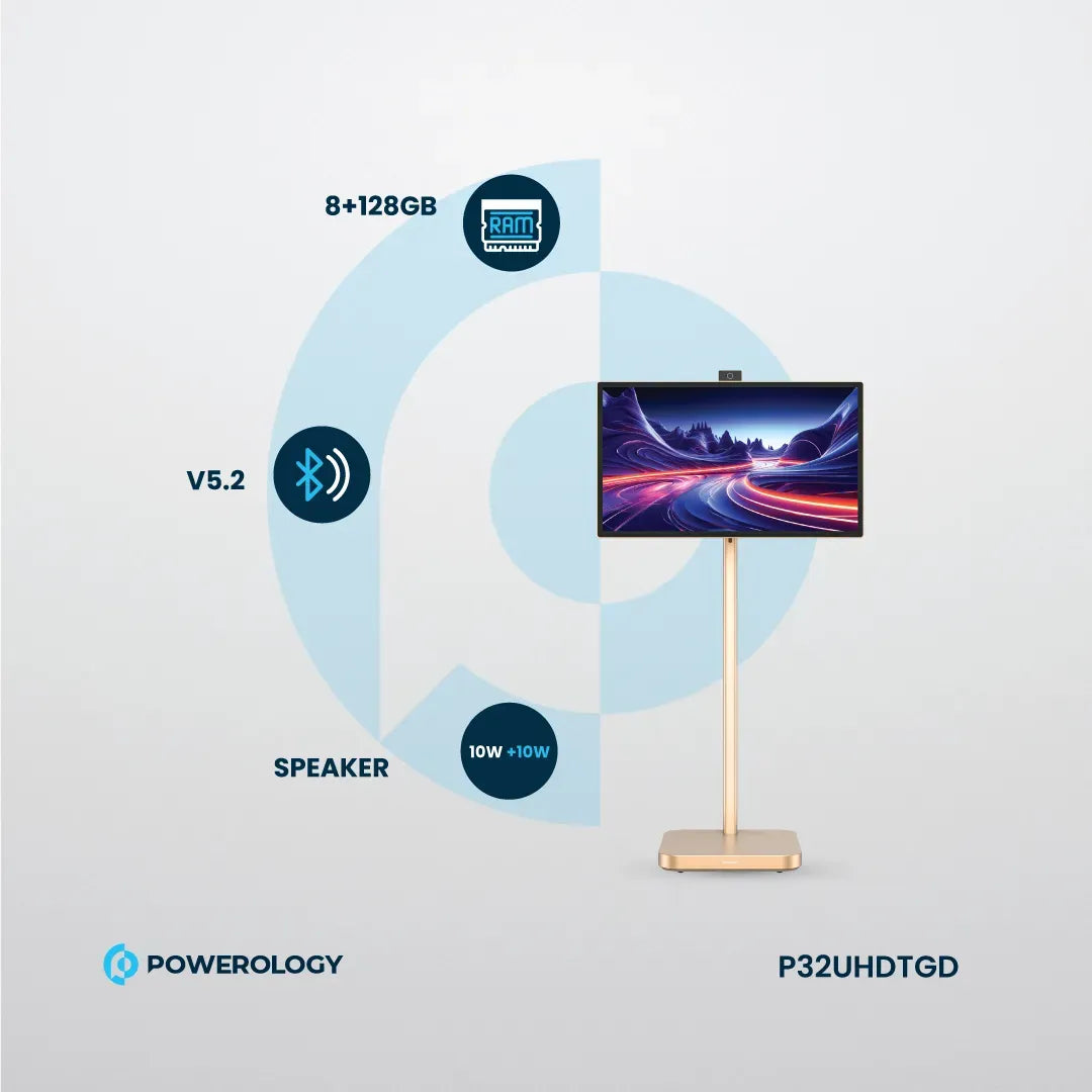 Powerology Android 32” UHD 60 Hz Tabletwith Stand 8+128 GB - Gold – image 5